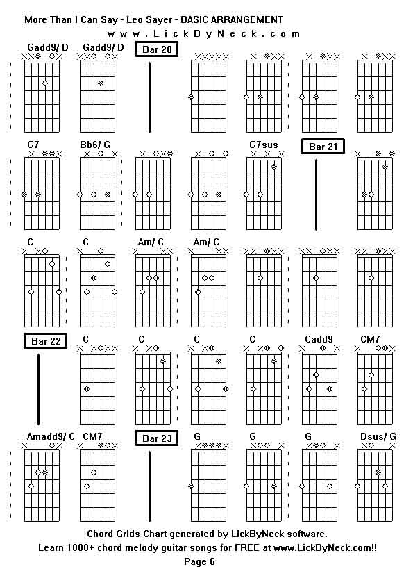 Chord Grids Chart of chord melody fingerstyle guitar song-More Than I Can Say - Leo Sayer - BASIC ARRANGEMENT,generated by LickByNeck software.